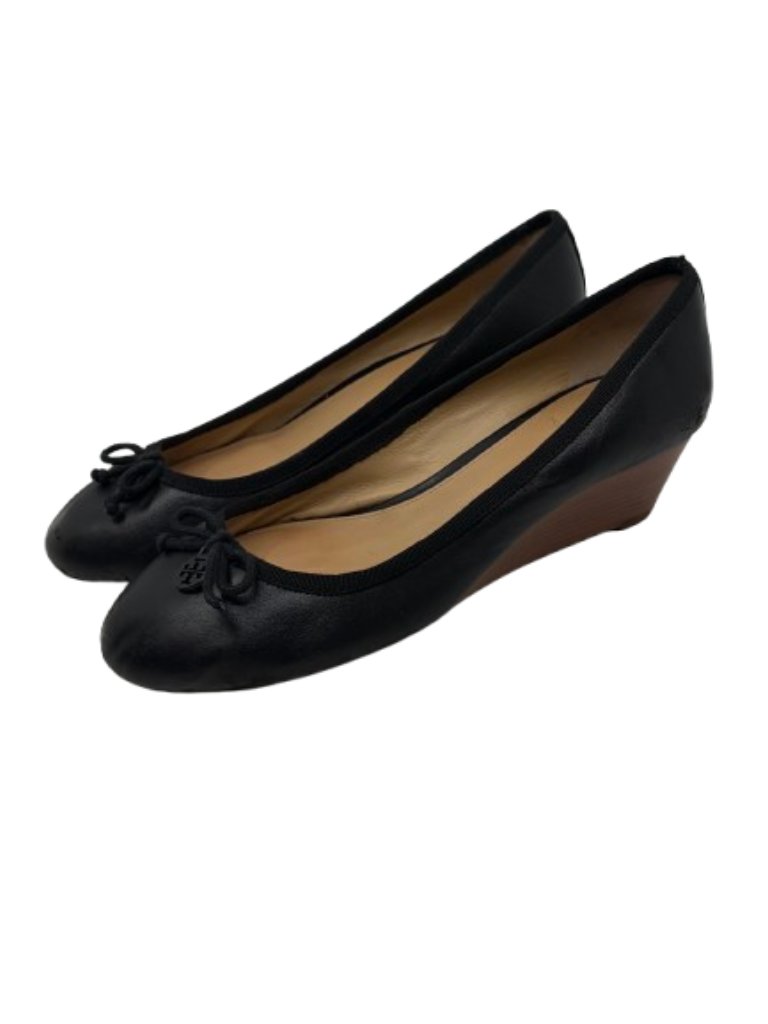 Tory Burch~Chelsea Demi Wedge Pumps~Black Leather Heel Shoes~ Size 8